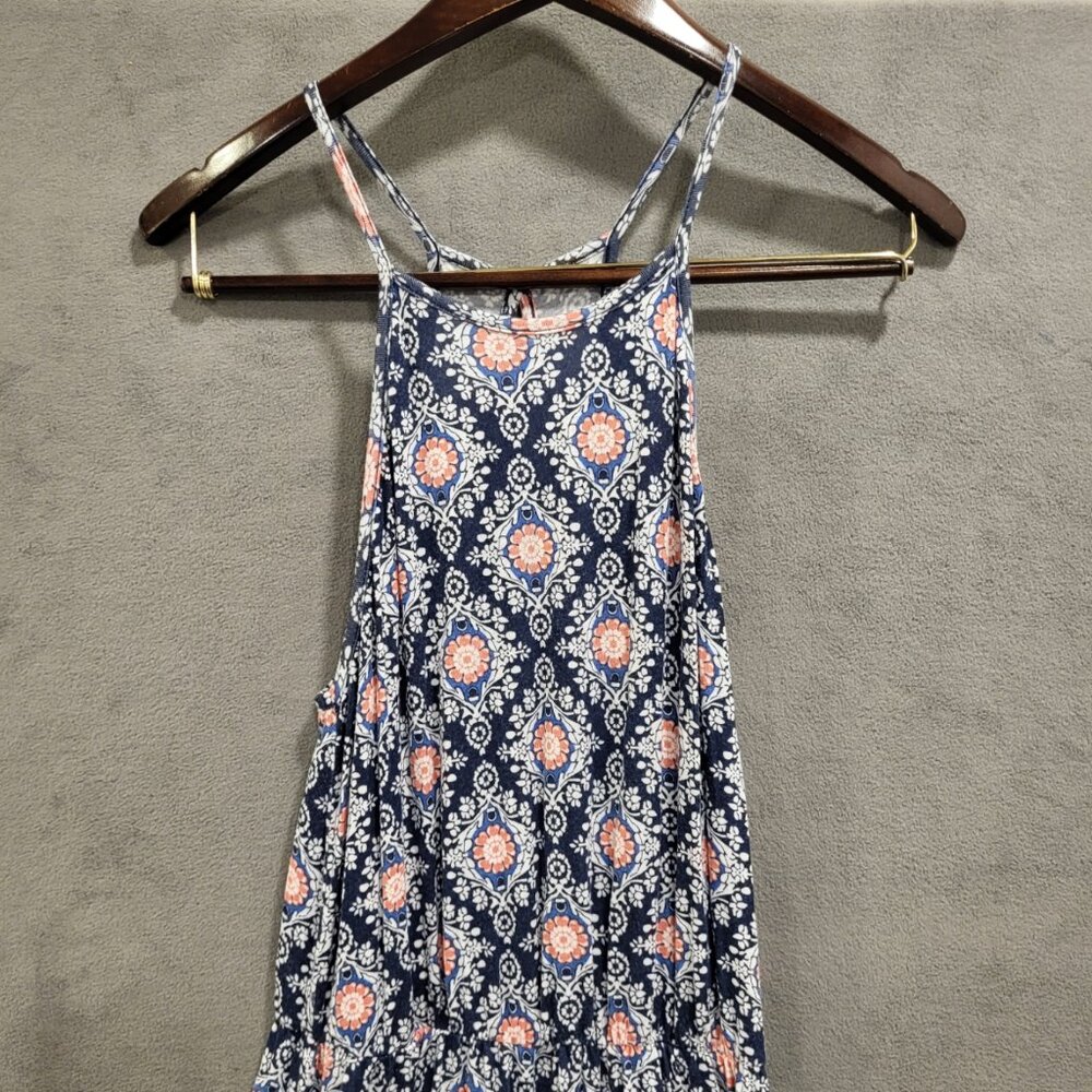 French Grey Geometric‎ Floral Halter Maxi Dress Women Medium Casual Beach Resort